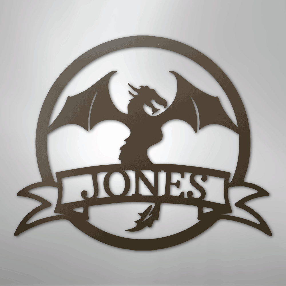 Custom Metal Wall Art - Personalized Dragon Name Sign Stone