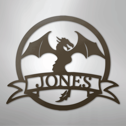 Custom Metal Wall Art - Personalized Dragon Name Sign Stone