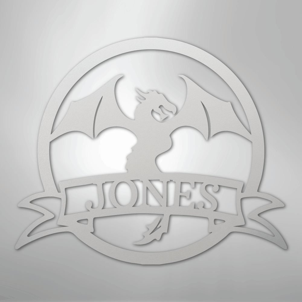 Custom Metal Wall Art - Personalized Dragon Name Sign White