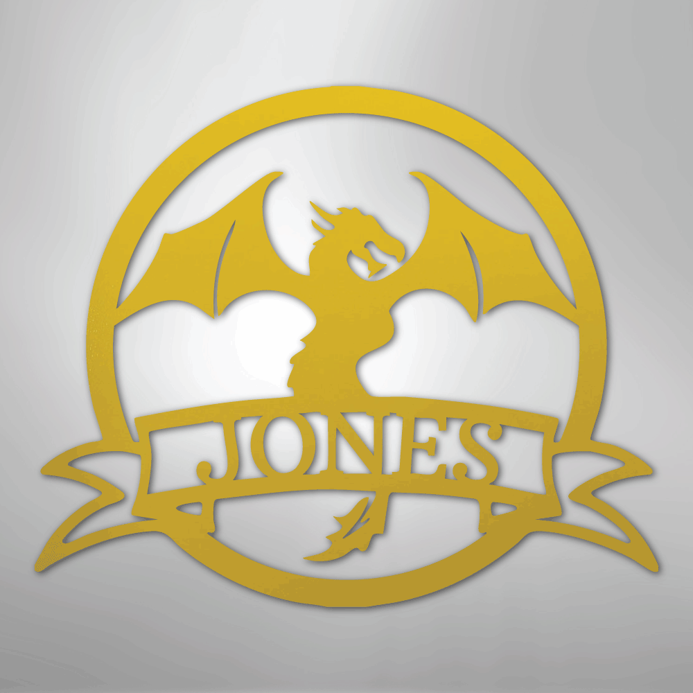 Custom Metal Wall Art - Personalized Dragon Name Sign Yellow