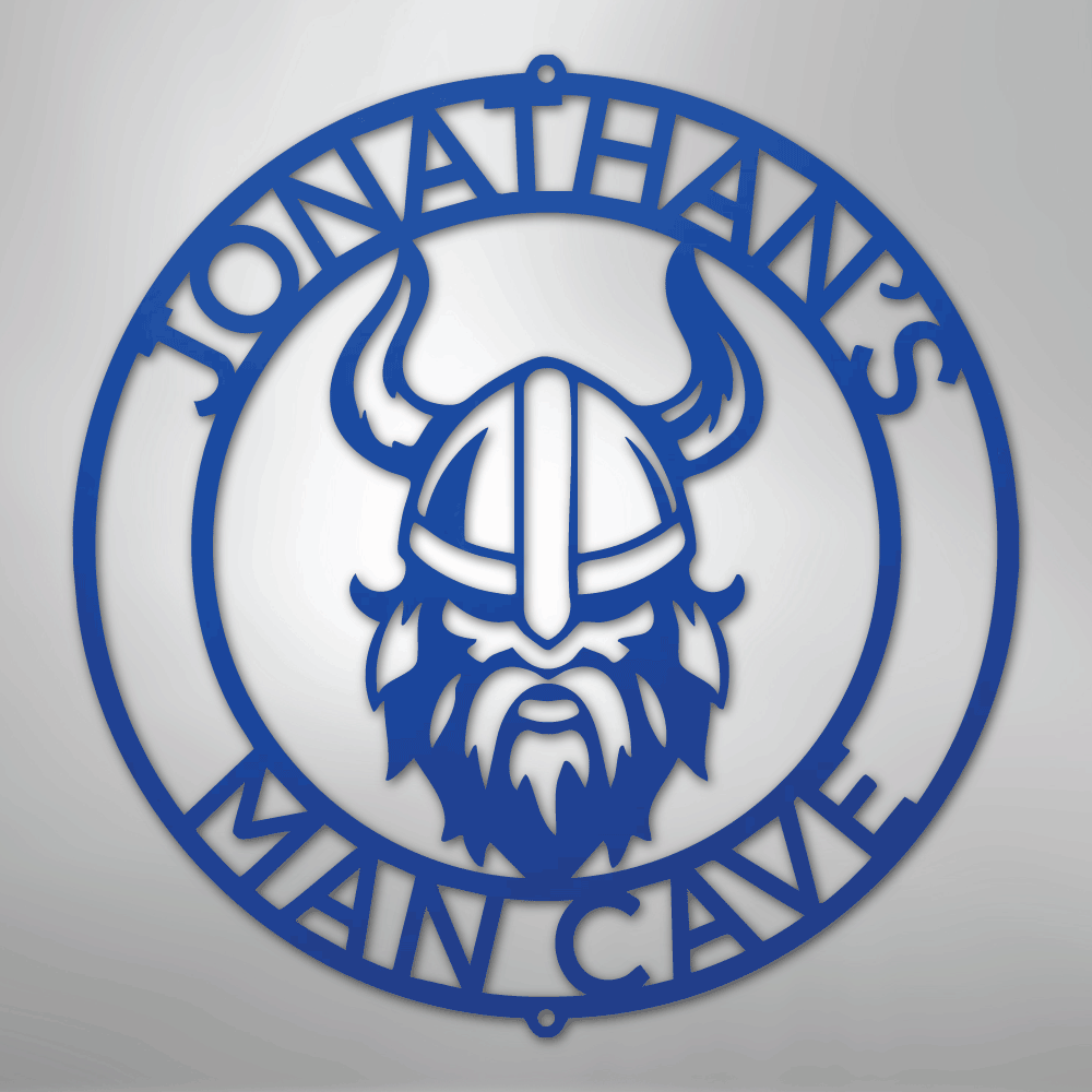 Custom Metal Wall Art - Personalized Viking Circle Monogram Sign Blue