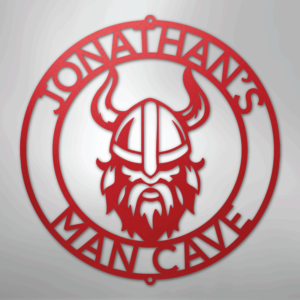 Custom Metal Wall Art - Personalized Viking Circle Monogram Sign Red