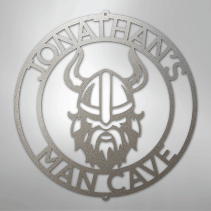 Custom Metal Wall Art - Personalized Viking Circle Monogram Sign Silver