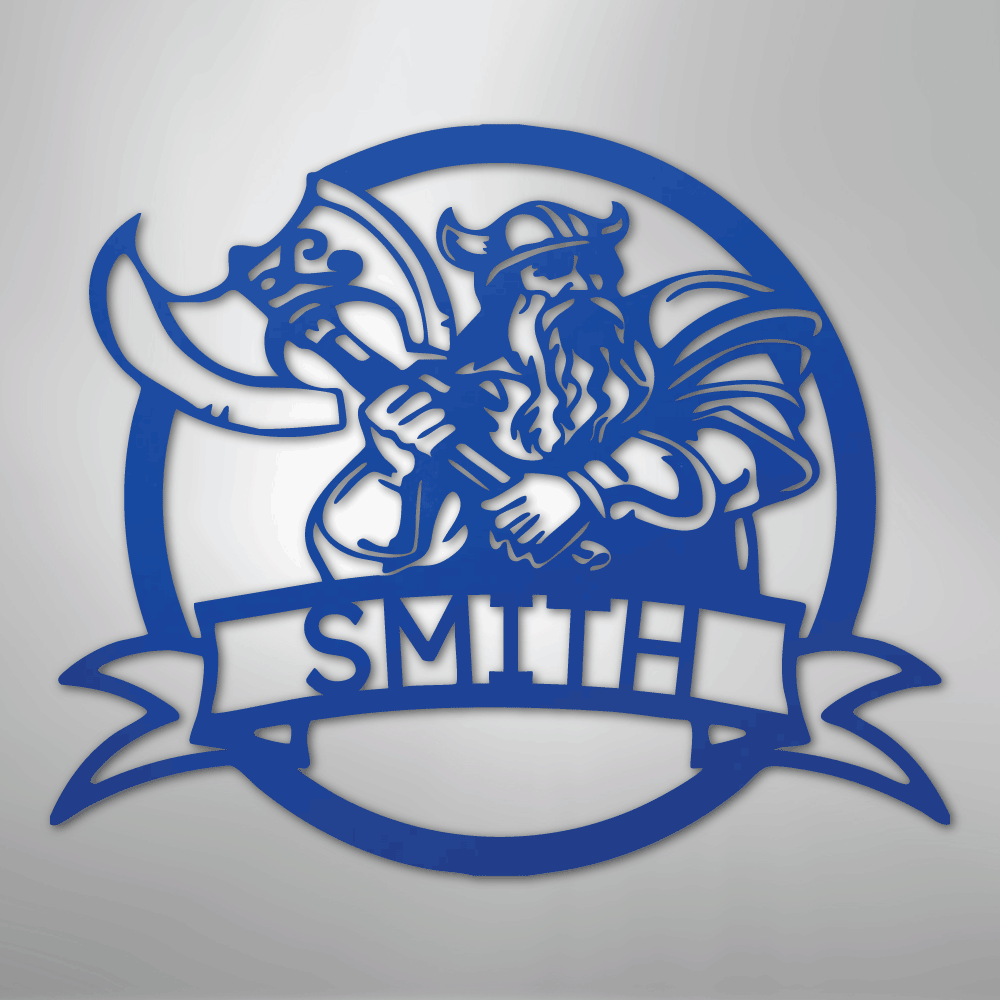 Custom Metal Wall Art - Personalized Viking Warrior Sign Blue
