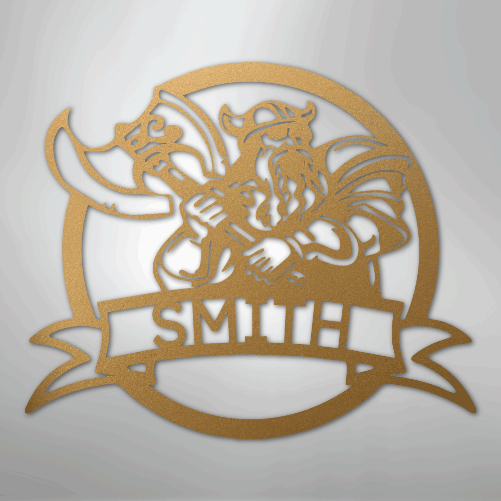 Custom Metal Wall Art - Personalized Viking Warrior Sign Gold