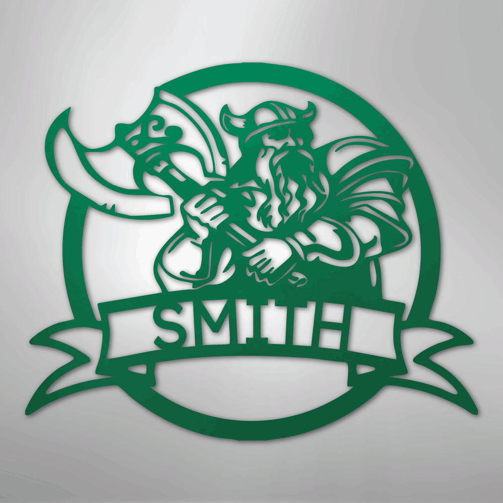 Custom Metal Wall Art - Personalized Viking Warrior Sign Green