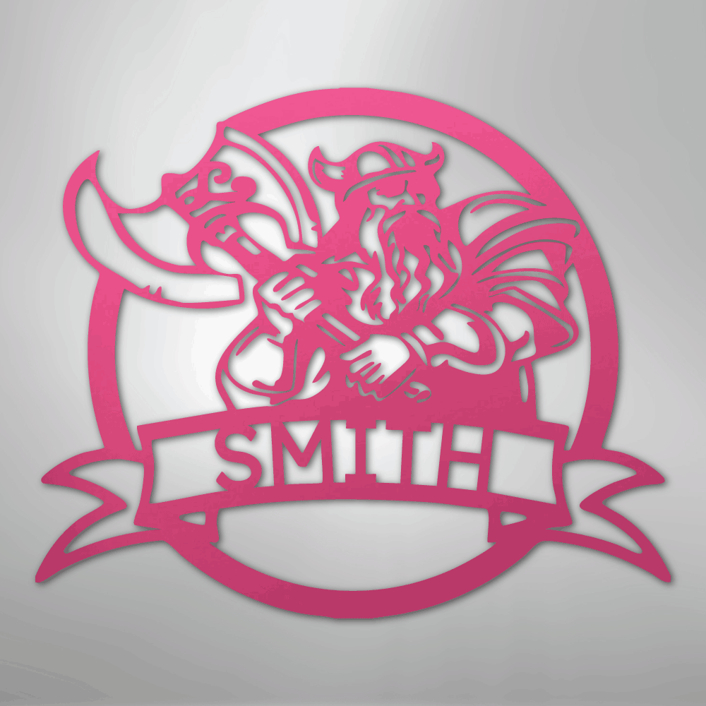 Custom Metal Wall Art - Personalized Viking Warrior Sign Pink