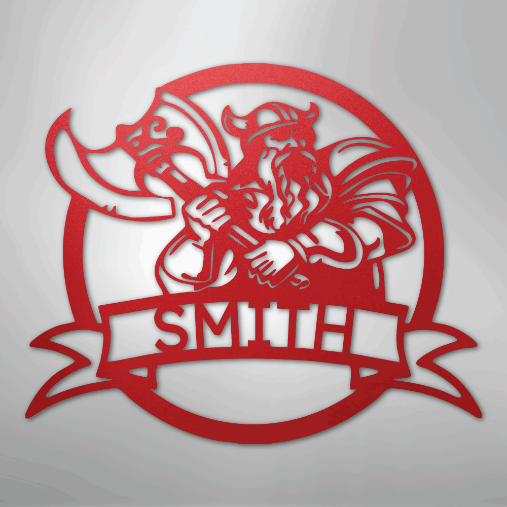 Custom Metal Wall Art - Personalized Viking Warrior Sign Red