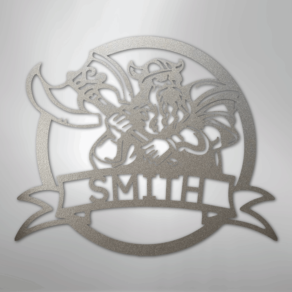 Custom Metal Wall Art - Personalized Viking Warrior Sign Silver