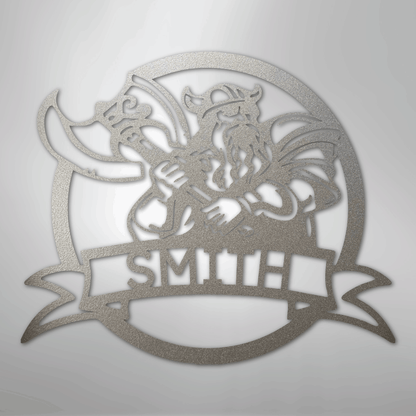 Custom Metal Wall Art - Personalized Viking Warrior Sign Silver