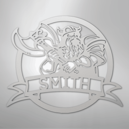 Custom Metal Wall Art - Personalized Viking Warrior Sign White