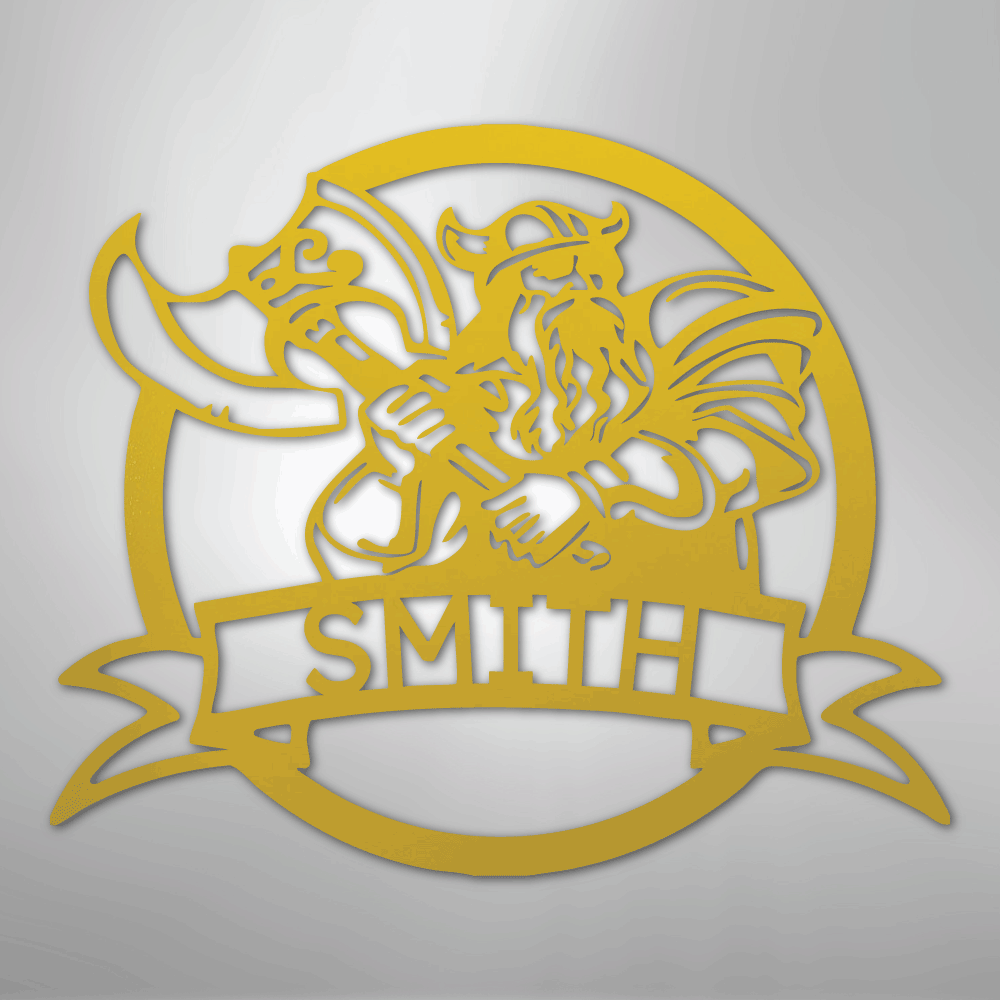 Custom Metal Wall Art - Personalized Viking Warrior Sign Yellow