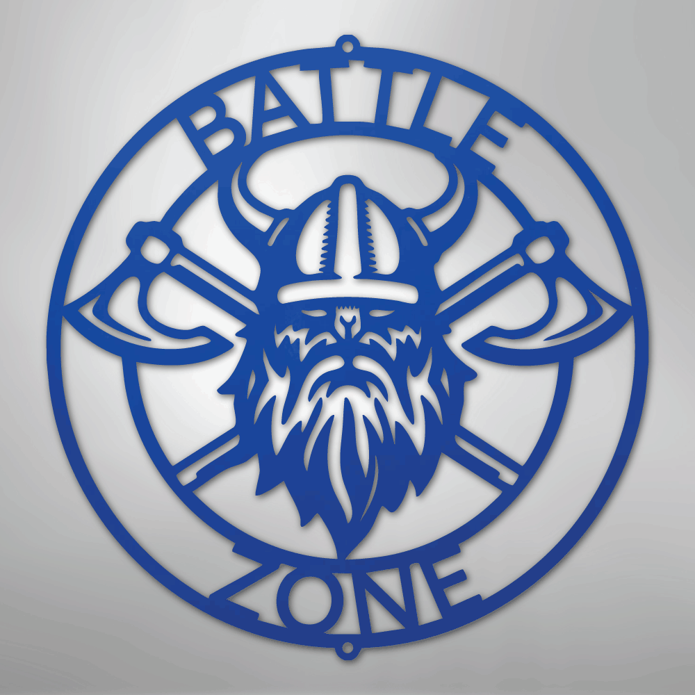 Custom Metal Wall Art - Viking Axe Circle Monogram Sign Blue