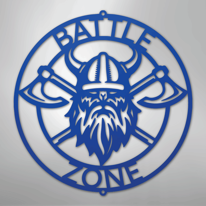 Custom Metal Wall Art - Viking Axe Circle Monogram Sign Blue