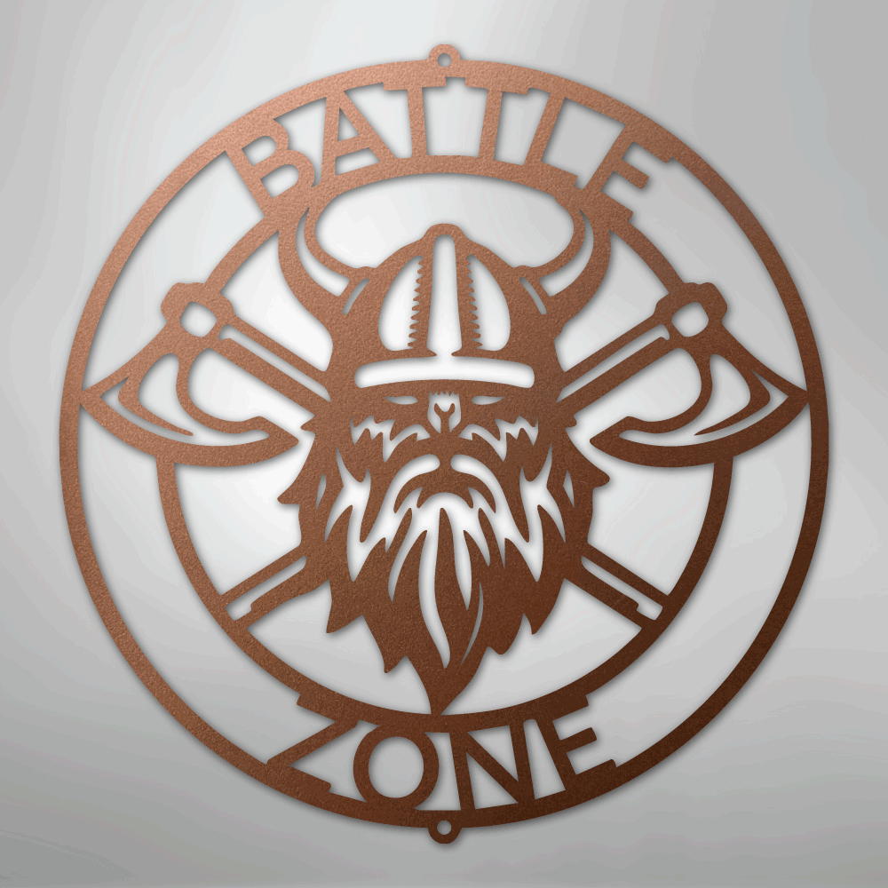 Custom Metal Wall Art - Viking Axe Circle Monogram Sign Copper