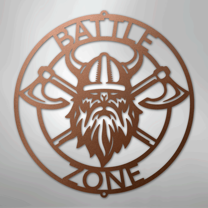 Custom Metal Wall Art - Viking Axe Circle Monogram Sign Copper
