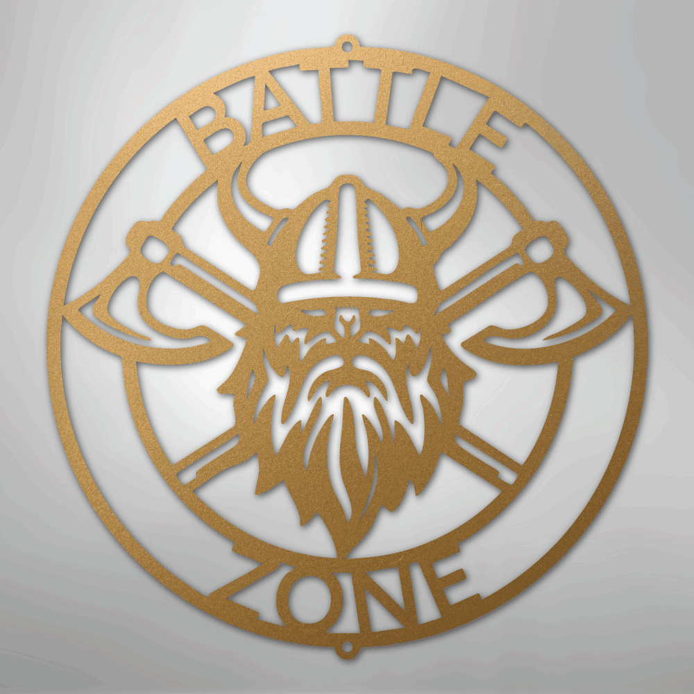 Custom Metal Wall Art - Viking Axe Circle Monogram Sign Gold