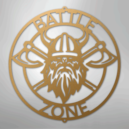 Custom Metal Wall Art - Viking Axe Circle Monogram Sign Gold