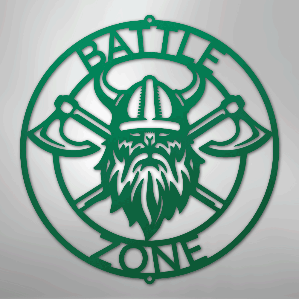 Custom Metal Wall Art - Viking Axe Circle Monogram Sign Green