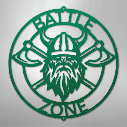 Custom Metal Wall Art - Viking Axe Circle Monogram Sign Green