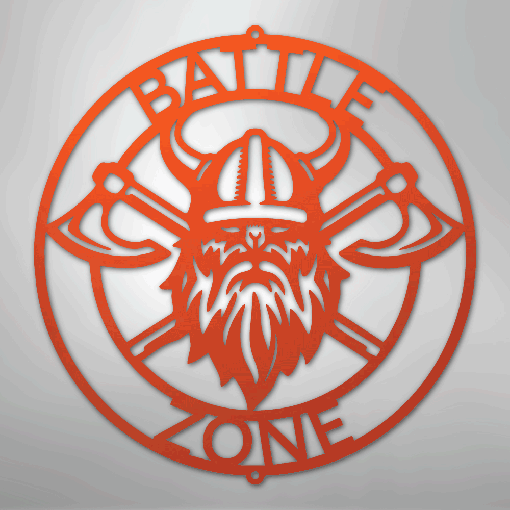 Custom Metal Wall Art - Viking Axe Circle Monogram Sign Orange