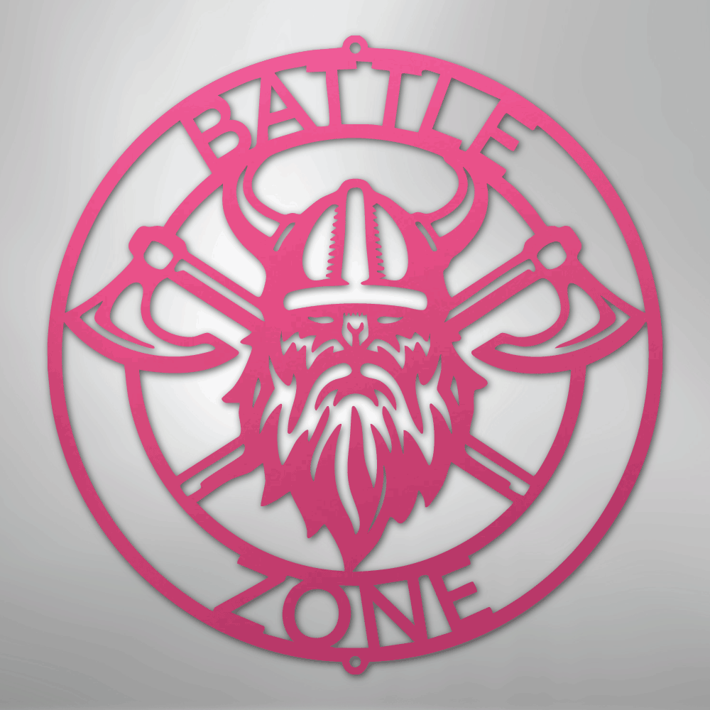 Custom Metal Wall Art - Viking Axe Circle Monogram Sign Pink