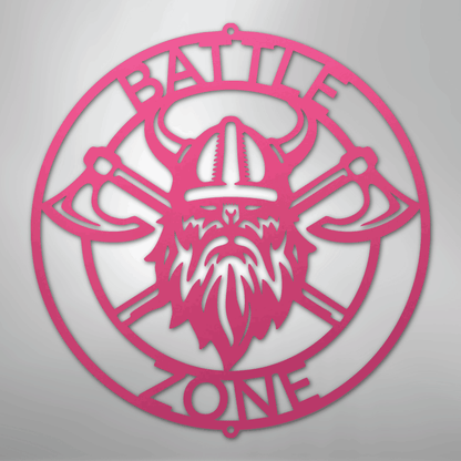 Custom Metal Wall Art - Viking Axe Circle Monogram Sign Pink