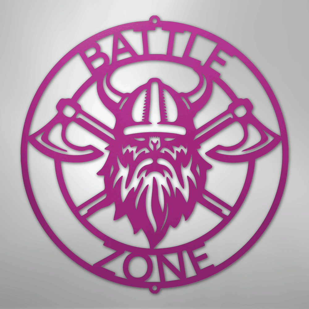 Custom Metal Wall Art - Viking Axe Circle Monogram Sign Purple