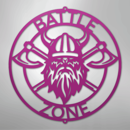 Custom Metal Wall Art - Viking Axe Circle Monogram Sign Purple