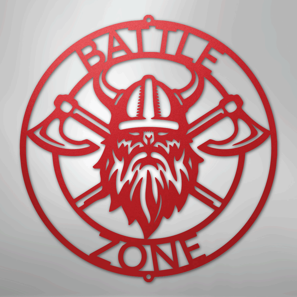 Custom Metal Wall Art - Viking Axe Circle Monogram Sign Red