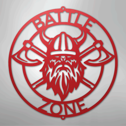 Custom Metal Wall Art - Viking Axe Circle Monogram Sign Red