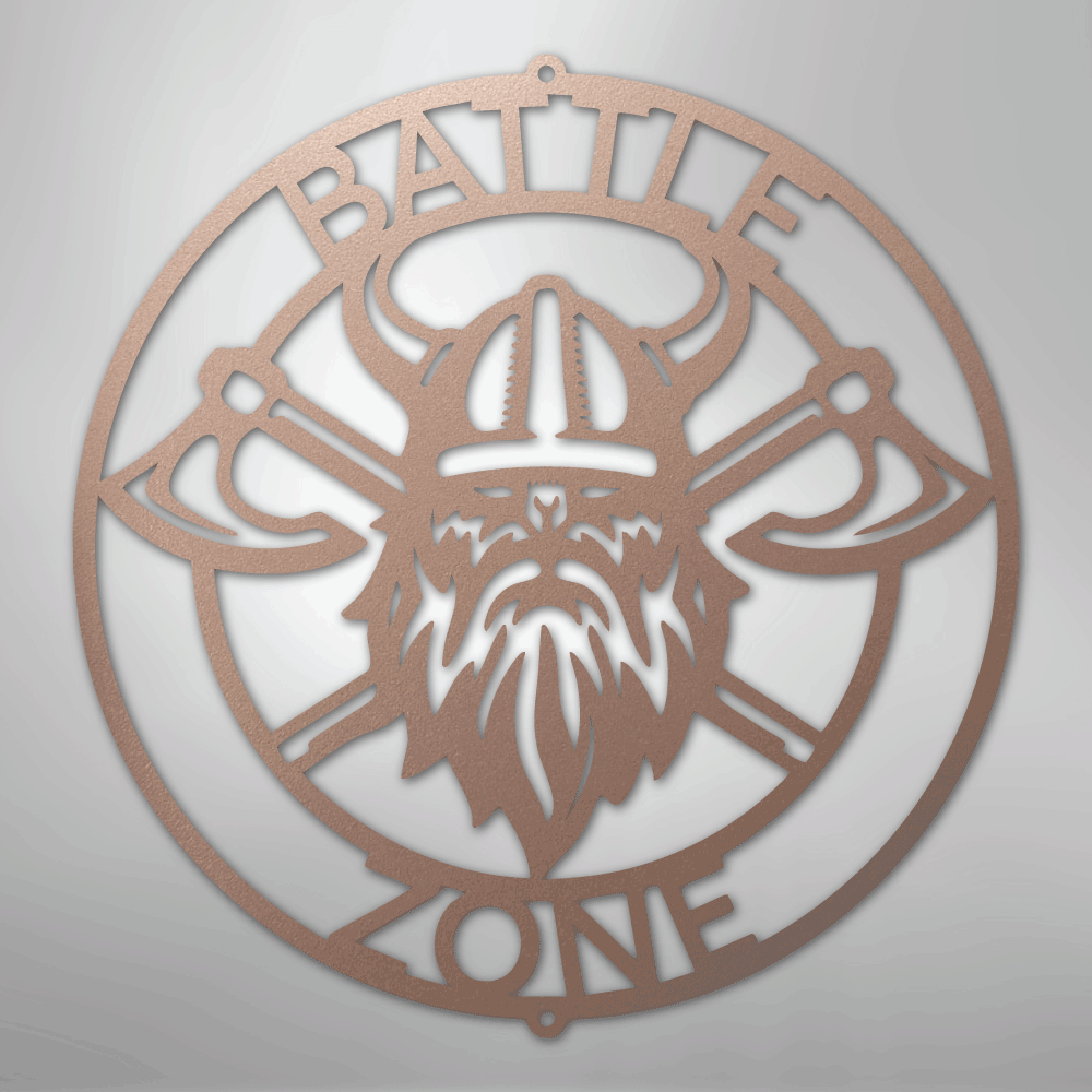 Custom Metal Wall Art - Viking Axe Circle Monogram Sign Rose