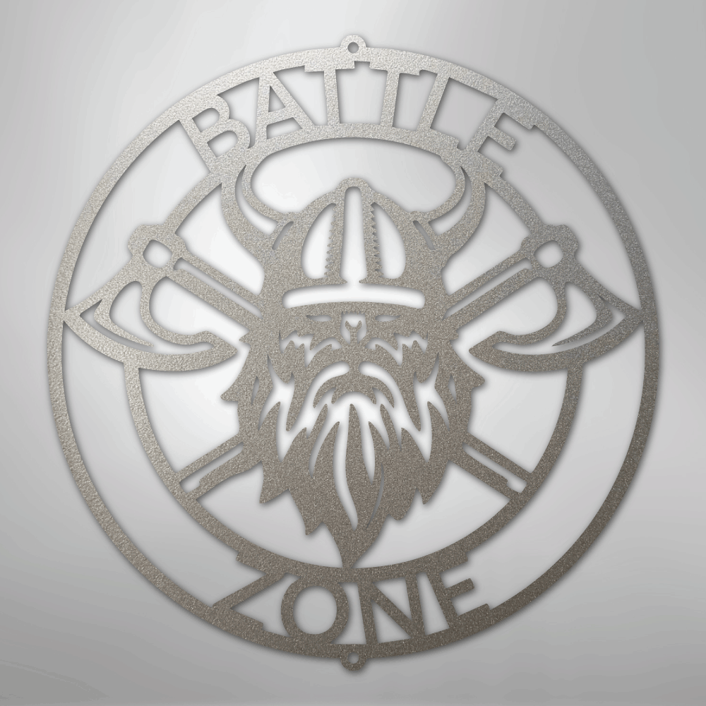 Custom Metal Wall Art - Viking Axe Circle Monogram Sign Silver