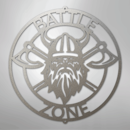 Custom Metal Wall Art - Viking Axe Circle Monogram Sign Silver