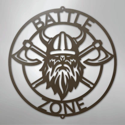 Custom Metal Wall Art - Viking Axe Circle Monogram Sign Stone