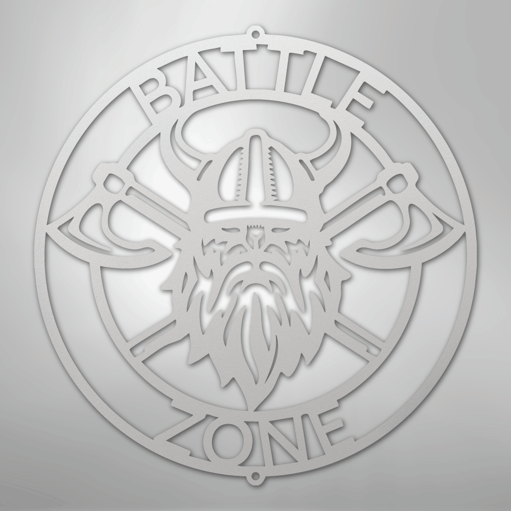 Custom Metal Wall Art - Viking Axe Circle Monogram Sign White