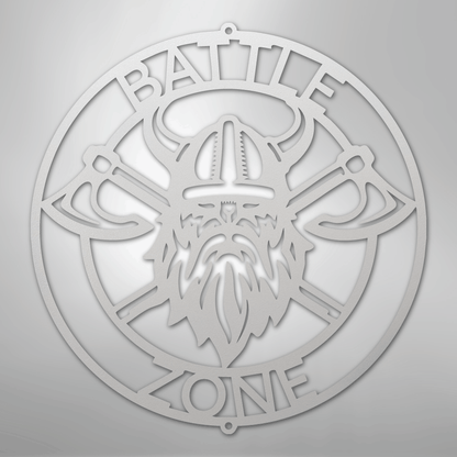Custom Metal Wall Art - Viking Axe Circle Monogram Sign White