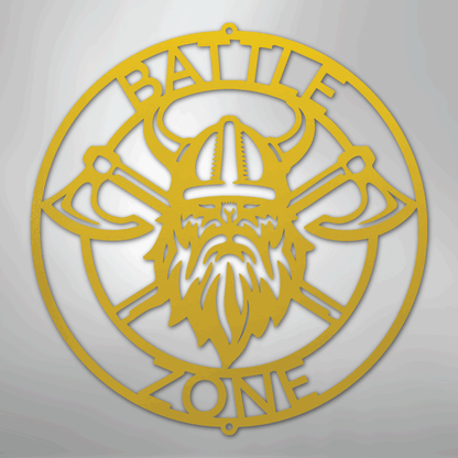 Custom Metal Wall Art - Viking Axe Circle Monogram Sign Yellow