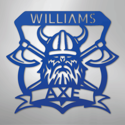 Custom Metal Wall Art - Personalized Viking Axe Sign Blue