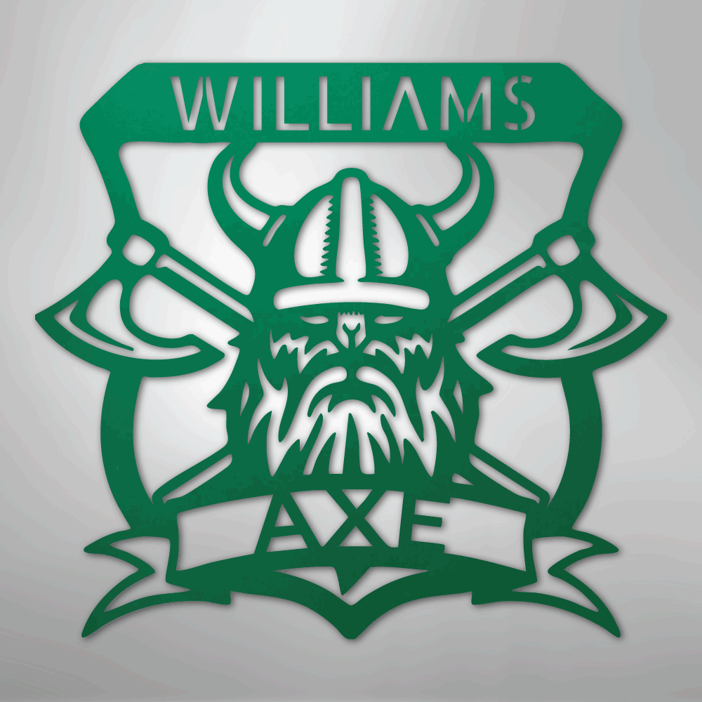 Custom Metal Wall Art - Personalized Viking Axe Sign Green