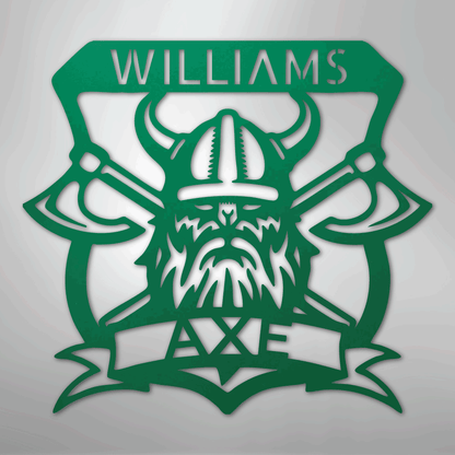 Custom Metal Wall Art - Personalized Viking Axe Sign Green