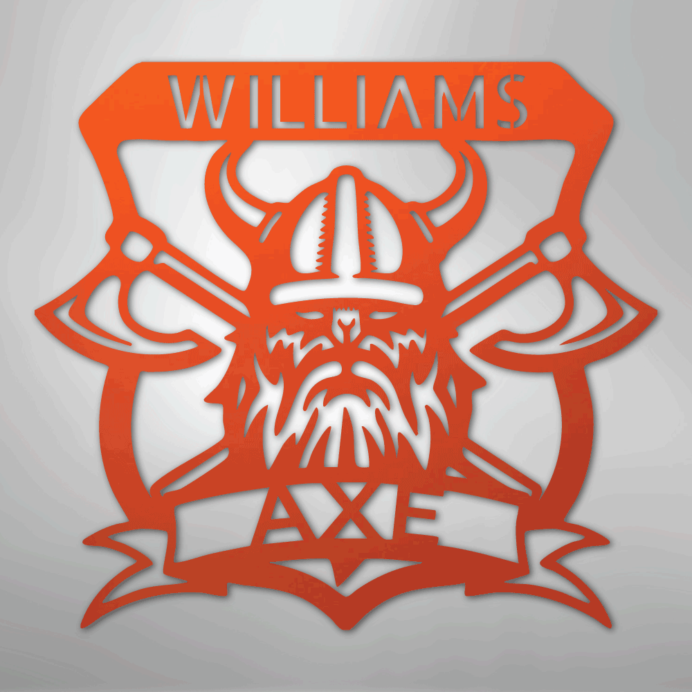 Custom Metal Wall Art - Personalized Viking Axe Sign Orange