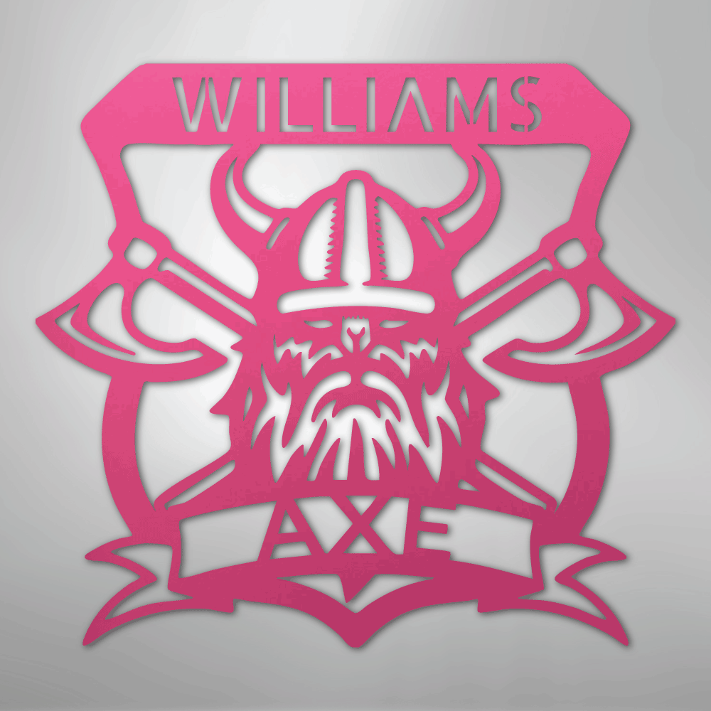 Custom Metal Wall Art - Personalized Viking Axe Sign Pink