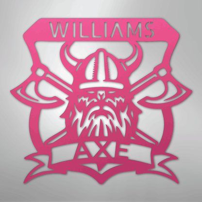 Custom Metal Wall Art - Personalized Viking Axe Sign Pink
