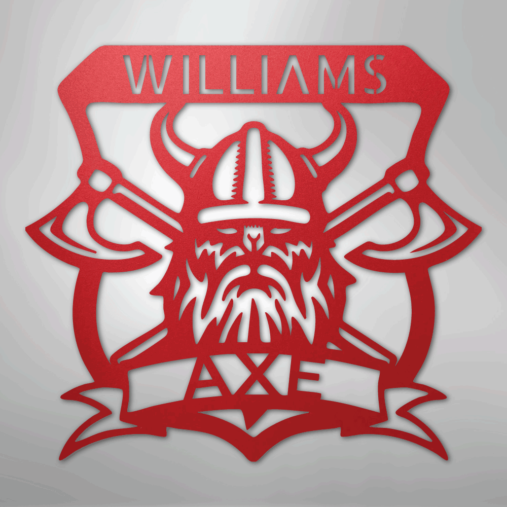 Custom Metal Wall Art - Personalized Viking Axe Sign Red