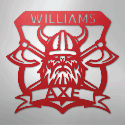 Custom Metal Wall Art - Personalized Viking Axe Sign Red