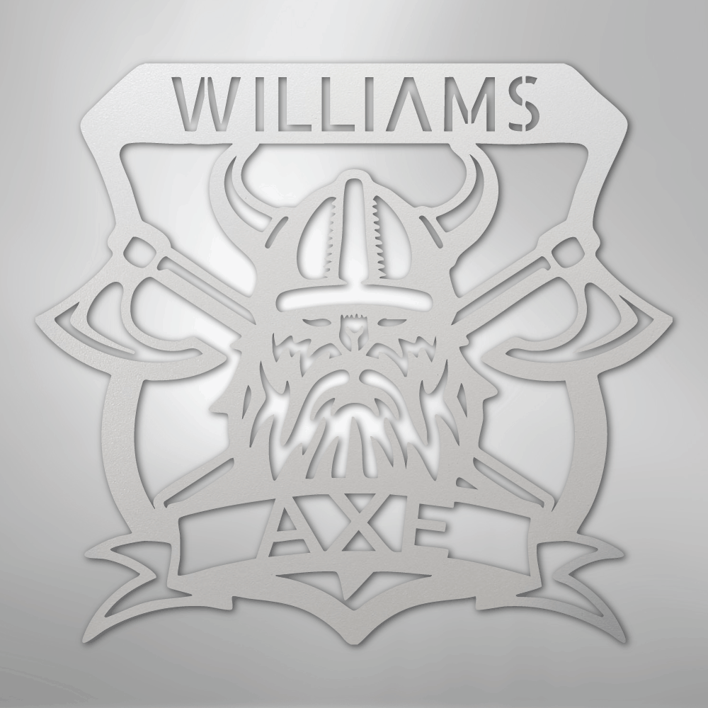 Custom Metal Wall Art - Personalized Viking Axe Sign White