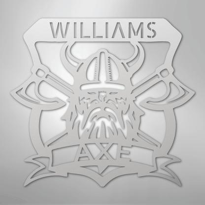 Custom Metal Wall Art - Personalized Viking Axe Sign White