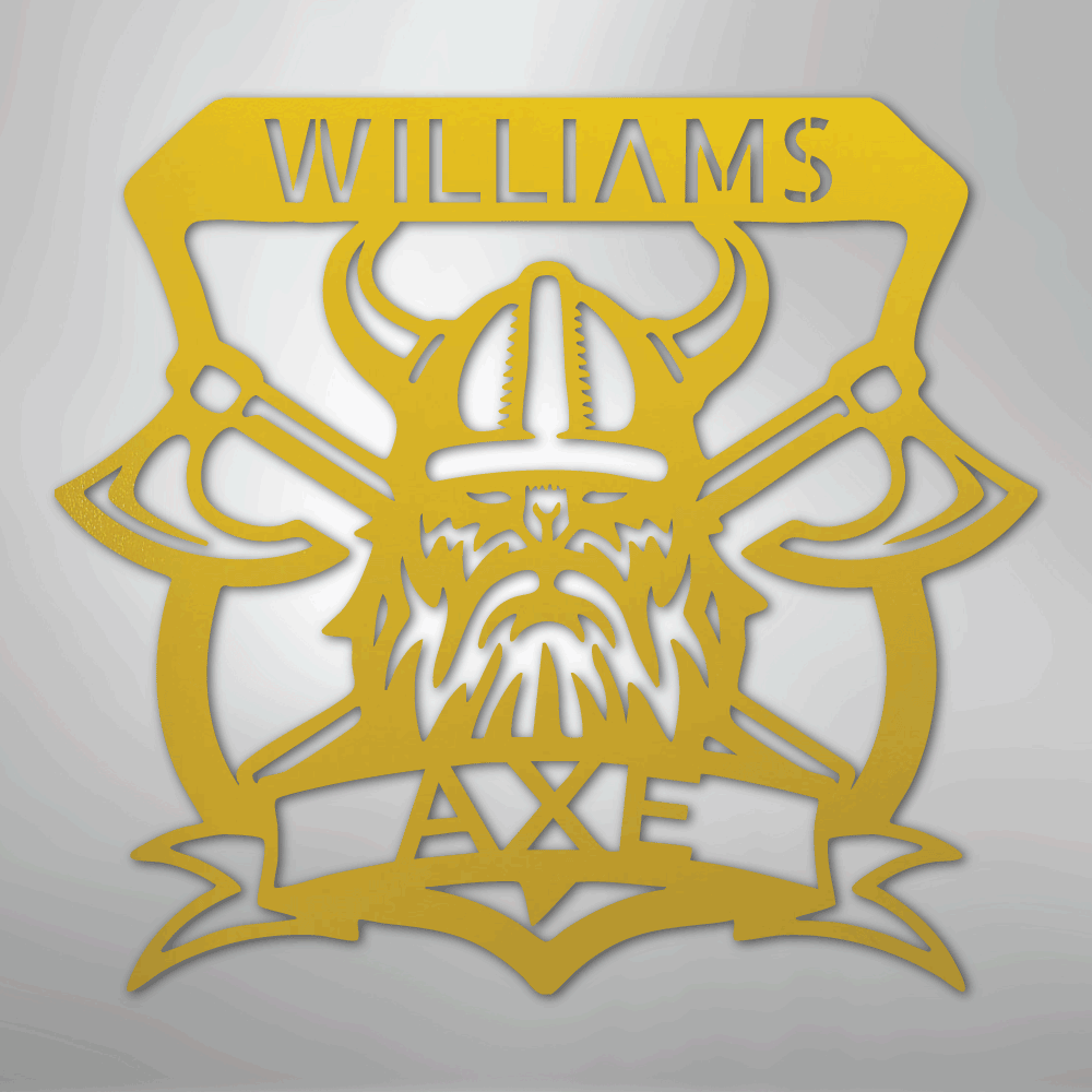 Custom Metal Wall Art - Personalized Viking Axe Sign Yellow