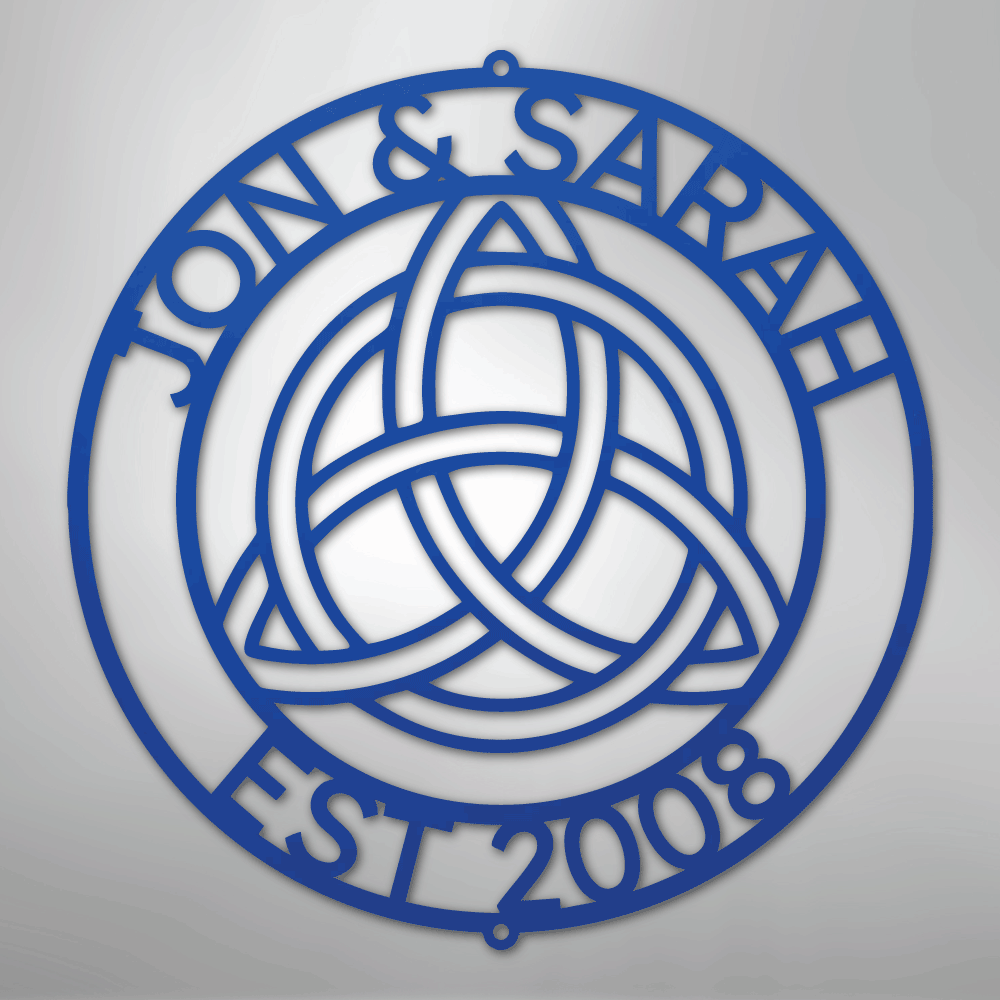 Custom Metal Wall Art - Personalized Celtic Knot Circle Monogram Sign Blue